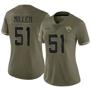 Jacksonville Jaguars Women's Ventrell Miller Limited 2022 Salute To Service Jersey - Olive